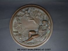 Two bronzed plaques depicting classical scenes in deep relief, one signed E W Wyon, 1st Jan 1848 ,