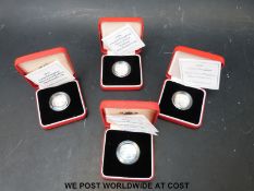 Four £1 silver proof cased and certified Piedfort coins, 1993, 1994,
