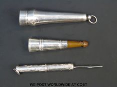 A hallmarked silver cased cheroot holder and a hallmarked silver tooth pick