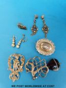 A Victorian white metal brooch, a silver brooch by David Andersen Norway, white metal earrings,