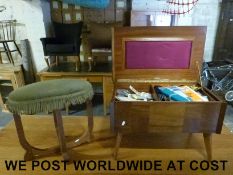 A c1960 'Arnold' workbox on legs with parquetry finish,