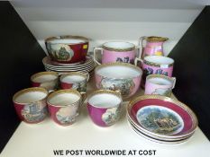 A collection of Prattware jugs tankards, bowls and plates,