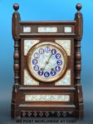 A two train shelf clock in mahogany pillared case,
