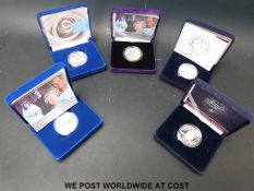 Five cased silver various Royal commemorative crowns with certificates