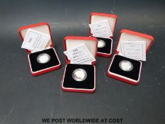 Four £1 silver proof cased and certified Piedfort coins,