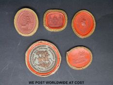 Five wax seals including HMS Bellerophon, 