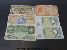 A small collection of UK and Scottish bank notes including a pair of consecutive Somerset £1 notes,