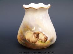 A Royal Worcester vase, hand painted with sheep in a hilly landscape, signed by E. M Barker (8.