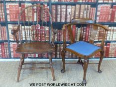 A spindle backed Windsor elbow chair and a corner chair