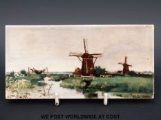 Rozenburg den Haag hand painted ceramic tile, signed bottom left,