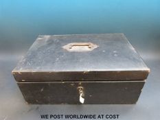 An early 20thC leather covered document box with lift out tray by Chubb & Sons, 68 St James's St,