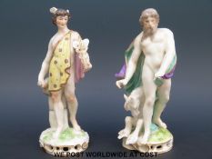 Two porcelain figures of Perseus and Hermes in the Chelsea style (14cm tall)