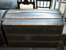 A dome topped ash bound trunk with fitted tray (width 92cm)