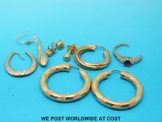 A pair of 9ct gold earrings, other earrings,