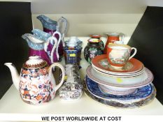 A collection of Prattware including a pair of vases, pair of chinoiserie tea canisters, jugs,