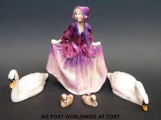 Royal Doulton figure Sweet Anne HN 1496 together with two Beswick swans and two cygnets (not