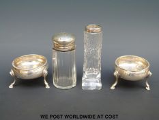 Two Georgian hoof-footed hallmarked silver salts, marks indistinct,