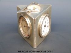 An Edward VII hallmarked silver cased clock, perpetual calendar,