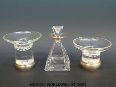 Two silver-mounted glass candle holders, tallest 10cm,