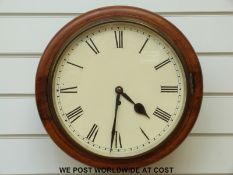 A single fusee dial wall clock in mahogany case with painted 30cm dial,