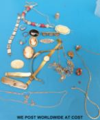 Two hallmarked silver pen knives, mother of pearl counter, Charles Horner thimble,