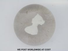 Sulphide cameo glass paperweight featuring a bust of Queen Victoria, 7.