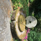 A large stone cider press/mill, (2.5m diameter, 35cm deep), mill stone 110cm diameter x 34cm deep.