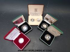 Four various cased and certificated silver proof Piedfort coins including a 'Four Minute Mile' 50