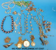 A collection of costume jewellery to include glass beaded necklaces,