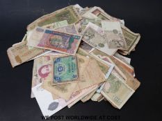 A large collection of circulated overseas banknotes