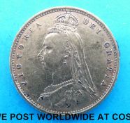 An 1892 Queen Victoria gold half sovereign with shield reverse