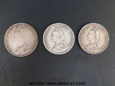 A Victoria jubilee crown 1887 together with two 1890 double florins