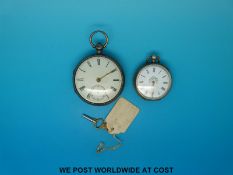 A Victorian hallmarked silver cased fusee lever pocket watch together with a white metal cased