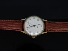 Majex 9ct gold gentleman's wristwatch with subsidiary dial, gold Arabic numerals and blued hands,