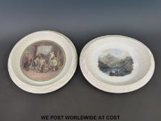 Two unusual relief moulded Prattware plates including an oval 'Give us This Day' example