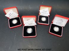 Four £1 silver proof cased and certified Piedfort coins,