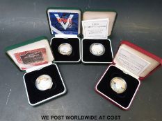 Four silver proof £2 coins, cased and certificated,