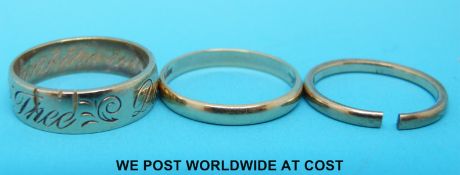 Two 9ct gold wedding bands and another 9ct gold band (7.