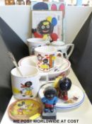 A collection of Robertson's golly related ephemera including a small teapot, mug, plate and bowl,