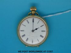 A gentleman's 18ct gold open faced pocket watch of small proportion, 1910 hallmark to case,