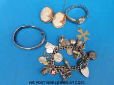 An 18ct gold Maltese Cross, silver items including Charles Horner bracelet,