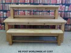 A large pine kitchen table (length 213cm, width 120cm,