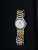 Longines Flagship ladies wristwatch with Arabic numerals and date aperture on white face,