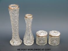 A pair of Edward VII hallmarked silver-topped cut glass dressing table pots, B'ham 1901, height 7cm,