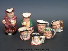A collection of Royal Doulton small toby and character jugs including Henry VIII, Anne of Cleves,