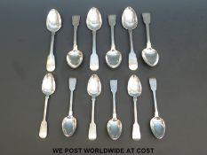 Two sets of six 19thC fiddle pattern spoons, one London 1825, length 16.