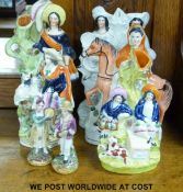 A collection of Staffordshire figures and spill vases,