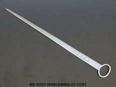 A Georgian hallmarked silver meat skewer, London 1749, maker's mark possibly TG, length 29.