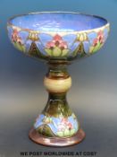 A Royal Doulton pedestal bowl with tube lined decoration of stylised flowers,