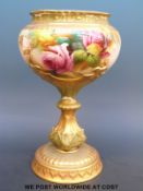 Royal Worcester pedestal pot pourri decorated with roses, signed Lewis (24.